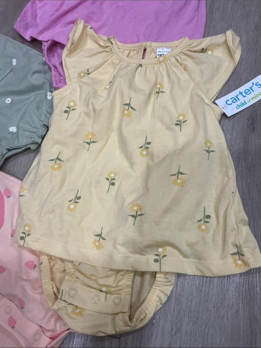 Carter's Girls' Yellow Floral Cotton Short-Sleeve Pajama Romper